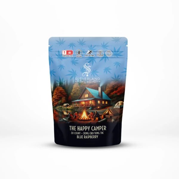 The Happy Camper Blue Raspberry | 10mg THC 30mg CBD Gummies 30 Count | Sutherland CBD